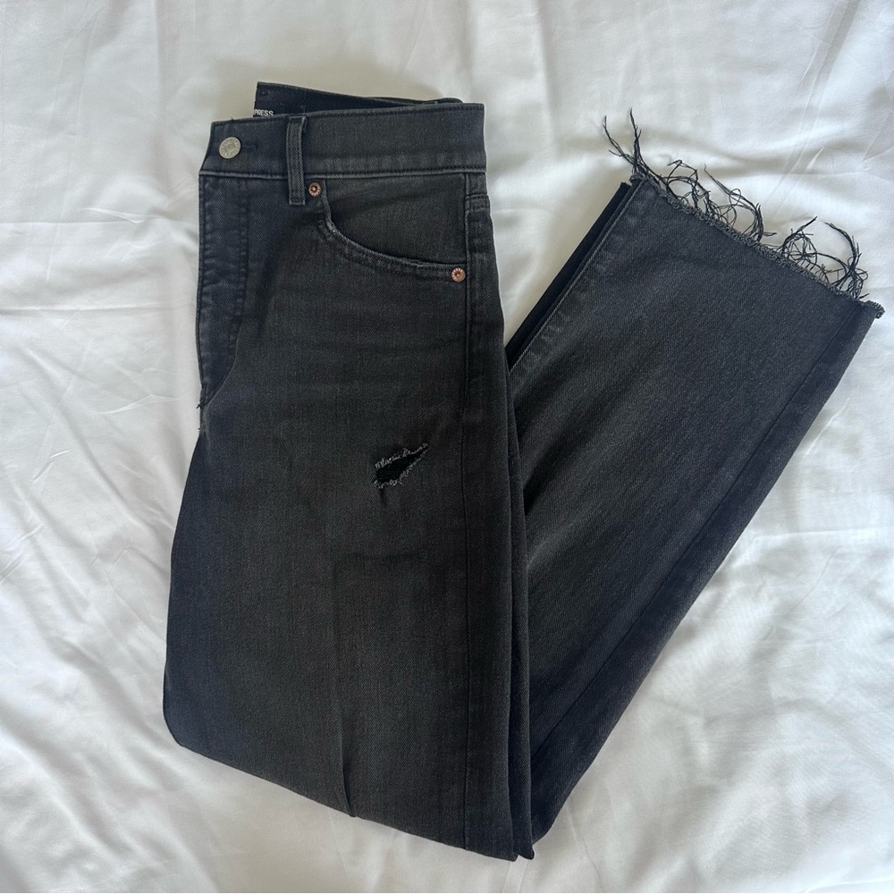 Express Jeans Black Super High Rise Straight Leg Distressed Petite Womens‎ 4S